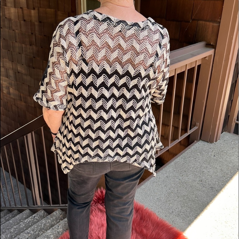 Top/other-Kaktus, swing flow zig zag thin artistic top, mesh, shark tail hem, M - Picture 5 of 17